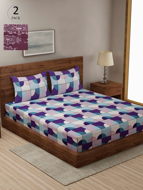 

KLOTTHE Mauve & White Geometric 210 TC 2 King Bedsheet with 4 Pillow Covers