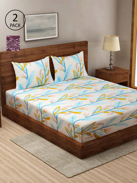 

KLOTTHE Violet & Blue Floral 210 TC 2 King Bedsheet with 4 Pillow Covers