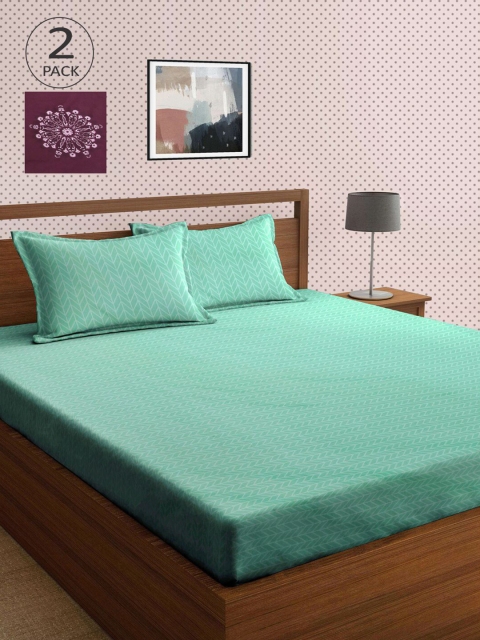 

KLOTTHE Green & Purple 210 TC 2 King Bedsheet with 4 Pillow Covers