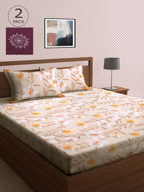 

KLOTTHE Pack Of 2 210 TC Cotton 2 King Bedsheet with 4 Pillow Covers, Multi