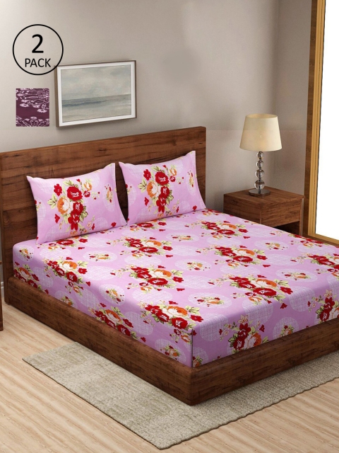 

KLOTTHE Pink & Burgundy Floral 210 TC 2 King Bedsheet with 4 Pillow Covers