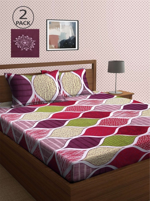 

KLOTTHE Violet & Green 210 TC 2 King Bedsheet with 4 Pillow Covers