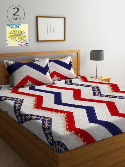 

KLOTTHE White & Blue 210 TC 2 King Bedsheet with 4 Pillow Covers
