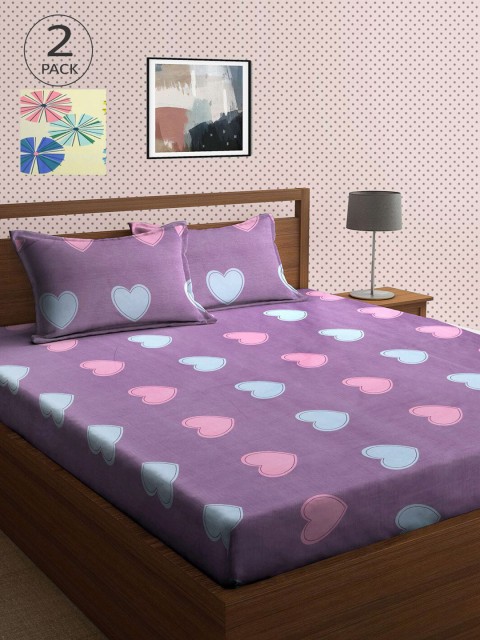 

KLOTTHE Purple & Yellow Floral 210 TC 2 King Bedsheet with 4 Pillow Covers