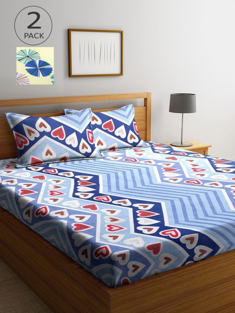 

KLOTTHE Set Of 2 210TC Double King Bedsheets With 4 Pillow Covers, Yellow