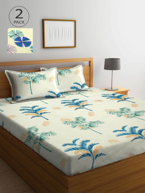 

KLOTTHE Yellow & Off White Floral 210 TC 2 King Bedsheet with 4 Pillow Covers