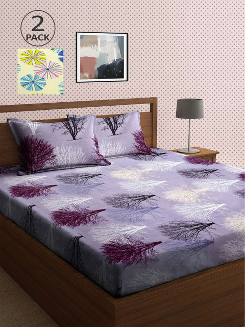 

KLOTTHE Grey & Yellow 210 TC 2 King Bedsheet with 4 Pillow Covers