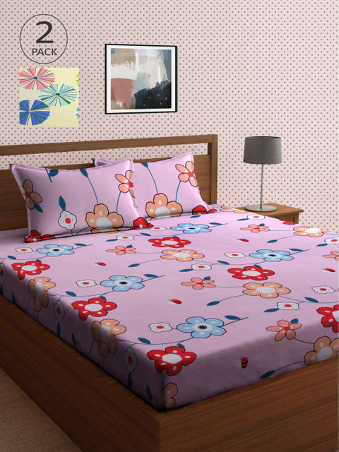

KLOTTHE Multicoloured Printed 210 TC 2 King Bedsheet with 4 Pillow Covers, Multi