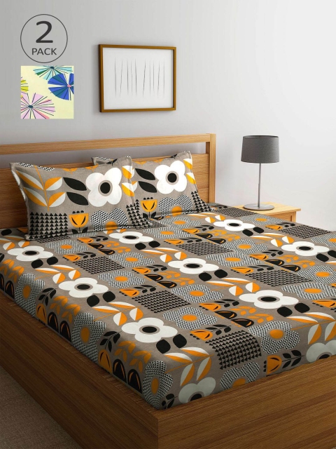 

KLOTTHE Black & Yellow Floral 210 TC 2 King Bedsheet with 4 Pillow Covers