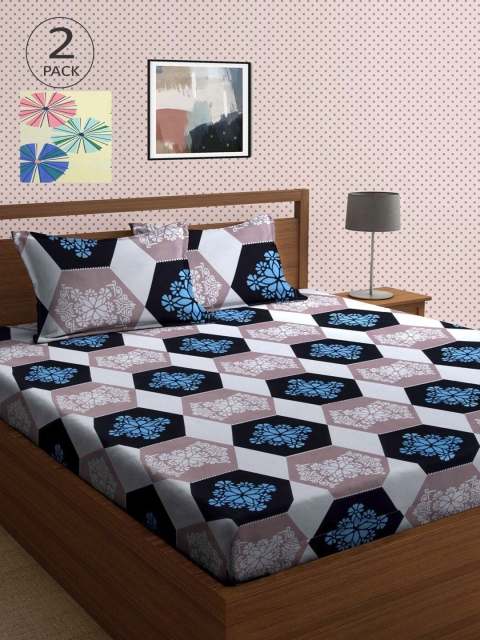 

KLOTTHE Grey & Yellow Floral 210 TC 2 King Bedsheet with 4 Pillow Covers
