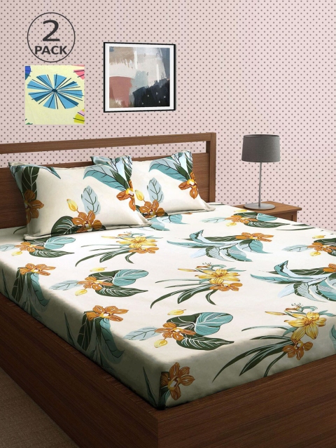 

KLOTTHE Pack Of 2 210 TC Cotton 2 King Bedsheet with 4 Pillow Covers, Multi