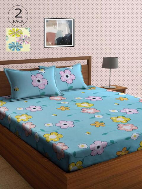 

KLOTTHE Set Of 2 210TC Double King Bedsheets With 4 Pillow Covers, Yellow