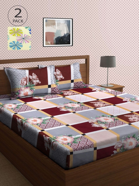 

KLOTTHE Yellow & Purple Floral 210 TC 2 King Bedsheet with 4 Pillow Covers