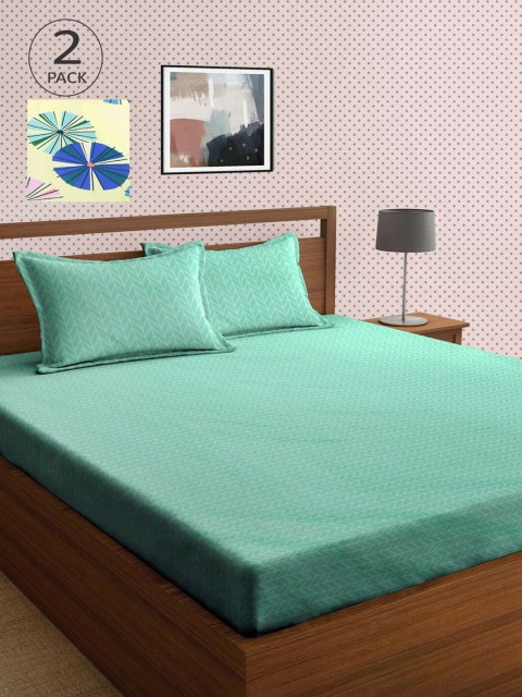 

KLOTTHE Green & Yellow Geometric 210 TC 2 King Bedsheet with 4 Pillow Covers