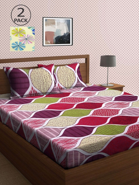 

KLOTTHE Purple & Yellow Floral 210 TC 2 King Bedsheet with 4 Pillow Covers