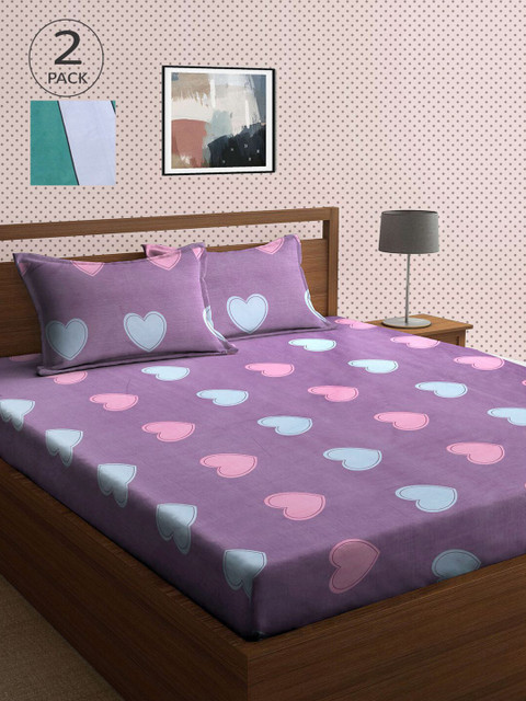 

KLOTTHE Lavender & Green Striped 210 TC 2 King Bedsheet with 4 Pillow Covers