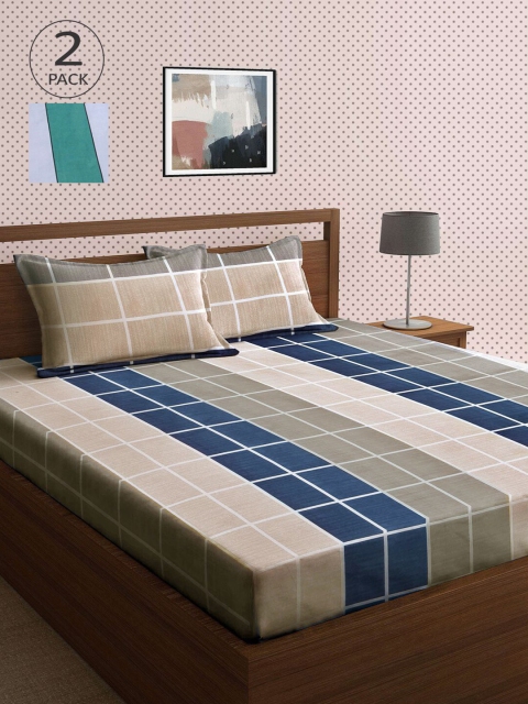 

KLOTTHE Multicoloured Striped 210 TC 2 King Bedsheet with 4 Pillow Covers, Multi