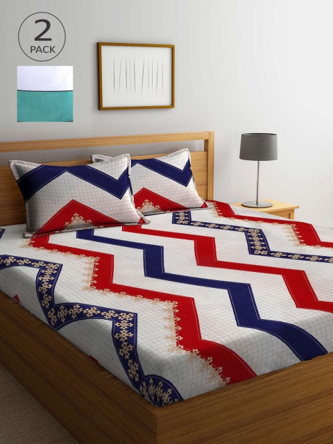 

KLOTTHE Green & Red Striped 210 TC 2 King Bedsheet with 4 Pillow Covers