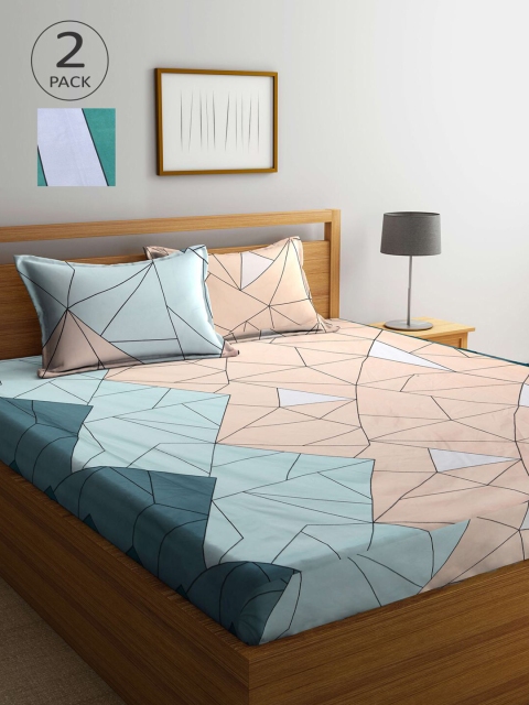 

KLOTTHE Green & Grey Geometric 210 TC 2 King Bedsheet with 4 Pillow Covers