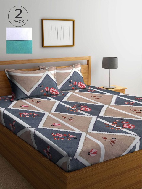 

KLOTTHE Pack Of 2 210 TC Cotton 2 King Bedsheet with 4 Pillow Covers, Multi
