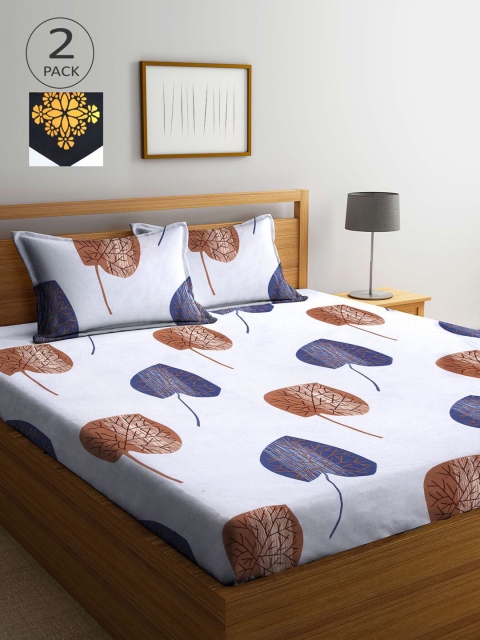 

KLOTTHE White & Black Floral 210 TC 2 King Bedsheet with 4 Pillow Covers