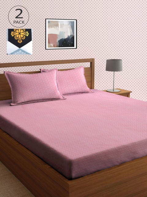

KLOTTHE Pink & Grey Geometric 210 TC 2 King Bedsheet with 4 Pillow Covers