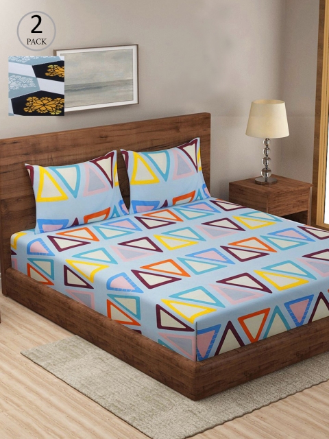 

KLOTTHE Pack Of 2 210 TC Cotton 2 King Bedsheet with 4 Pillow Covers, Multi