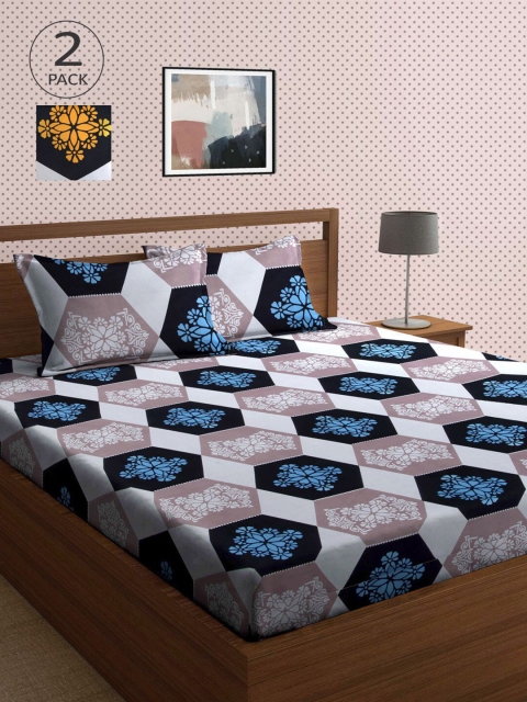 

KLOTTHE Pack Of 2 210 TC Cotton 2 King Bedsheet with 4 Pillow Covers, Multi