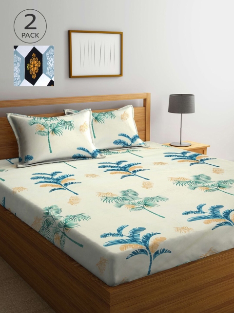 

KLOTTHE Set Of 2 210TC Double King Bedsheets With 4 Pillow Covers, Cream