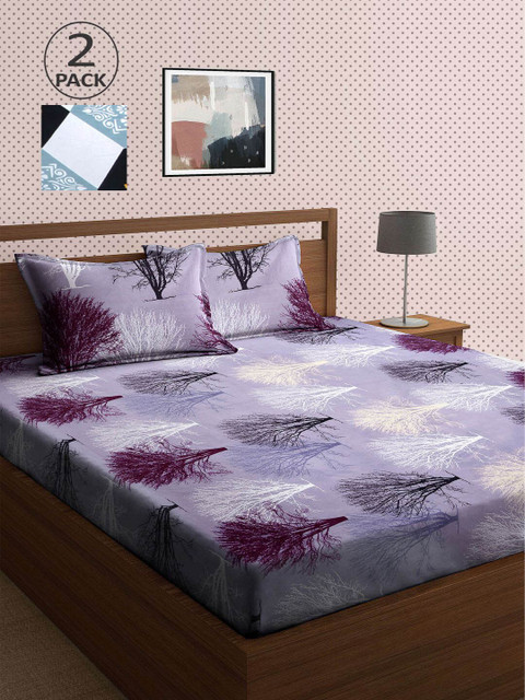

KLOTTHE Lavender & White 210 TC 2 King Bedsheet with 4 Pillow Covers
