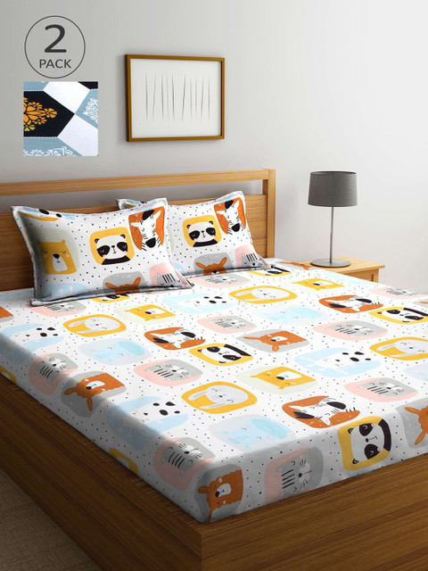 

KLOTTHE Black & Yellow Cartoon Characters 210 TC 2 King Bedsheet with 4 Pillow Covers