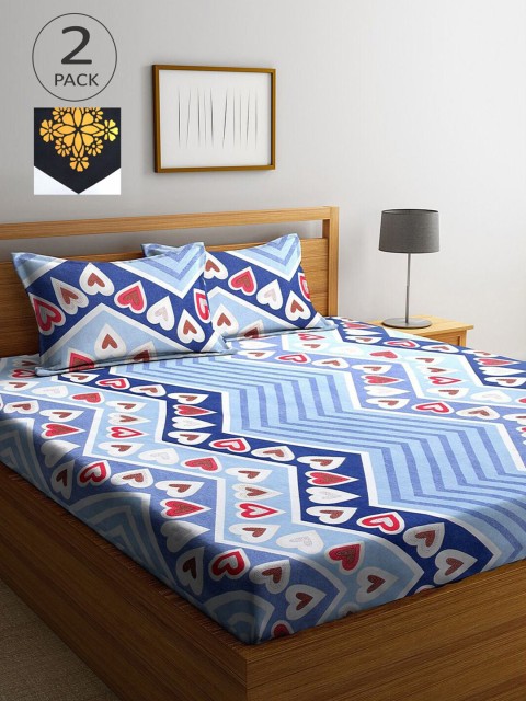 

KLOTTHE Pack Of 2 210 TC Cotton 2 King Bedsheet with 4 Pillow Covers, Multi
