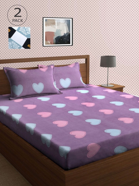 

KLOTTHE Set Of 2 210TC Double King Bedsheets With 4 Pillow Covers, Purple