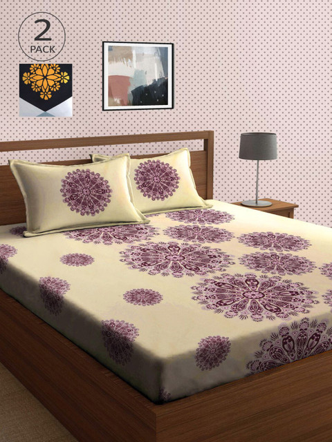 

KLOTTHE Multicoloured Printed 210 TC 2 King Bedsheet with 4 Pillow Covers, Multi