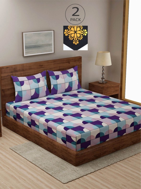 

KLOTTHE Black & Purple Geometric 210 TC 2 King Bedsheet with 4 Pillow Covers