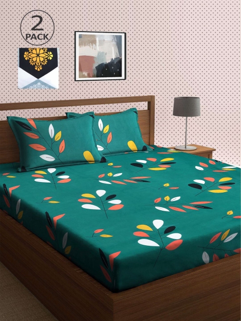

KLOTTHE Black & Yellow Floral 210 TC 2 King Bedsheet with 4 Pillow Covers