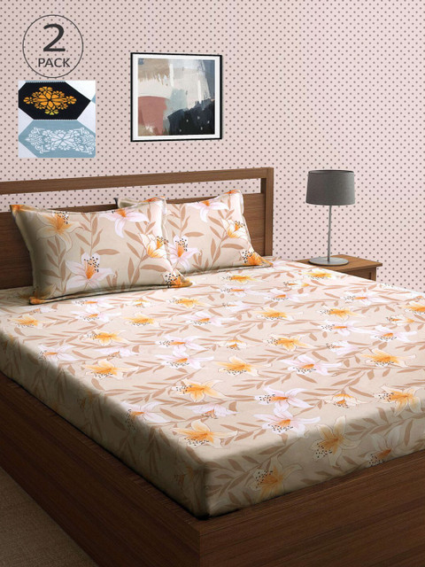 

KLOTTHE Multicoloured Printed 210 TC 2 King Bedsheet with 4 Pillow Covers, Multi