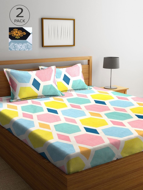 

KLOTTHE Grey & Pink Geometric 210 TC 2 King Bedsheet with 4 Pillow Covers