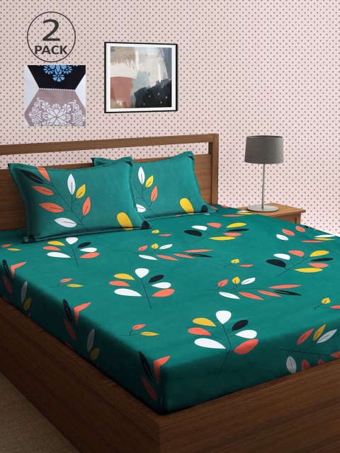 

KLOTTHE Pack Of 2 210 TC Cotton 2 King Bedsheet with 4 Pillow Covers, Multi