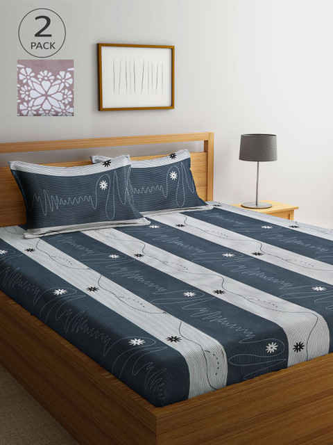 

KLOTTHE Set Of 2 210TC Double King Bedsheets With 4 Pillow Covers, Grey