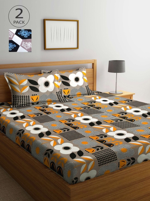 

KLOTTHE Grey & White Floral 210 TC 2 King Bedsheet with 4 Pillow Covers