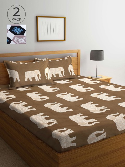 

KLOTTHE Brown & Grey Ethnic Motifs 210 TC 2 King Bedsheet with 4 Pillow Covers