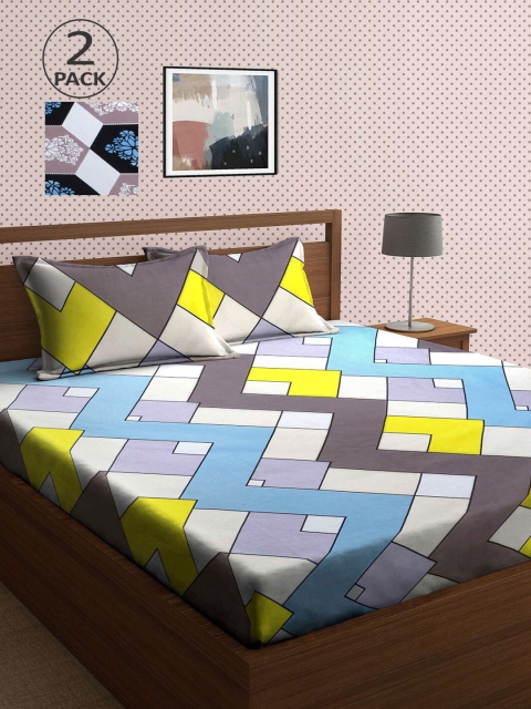 

KLOTTHE Set Of 2 210TC Double King Bedsheets With 4 Pillow Covers, Blue