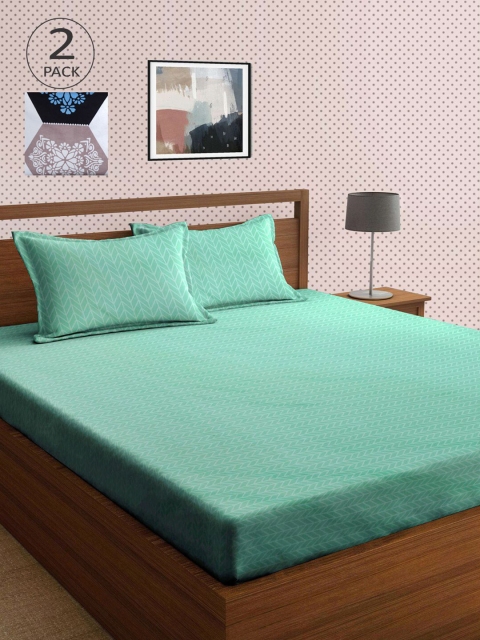 

KLOTTHE Green & Grey 210 TC 2 King Bedsheet with 4 Pillow Covers