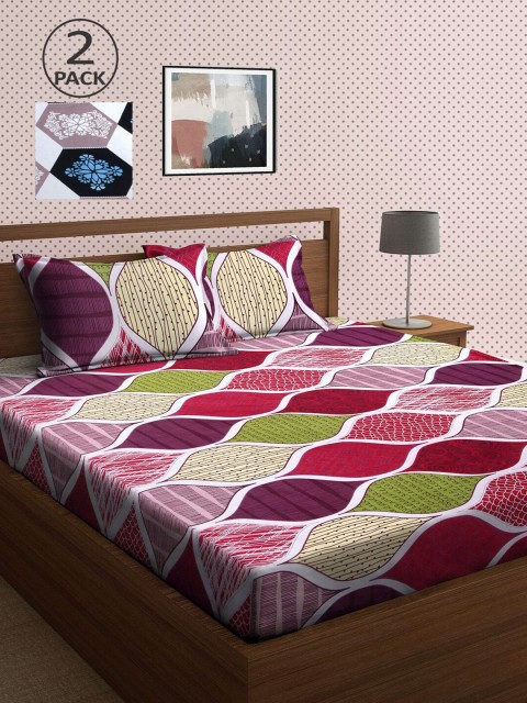 

KLOTTHE Red & Green 210 TC 2 King Bedsheet with 4 Pillow Covers