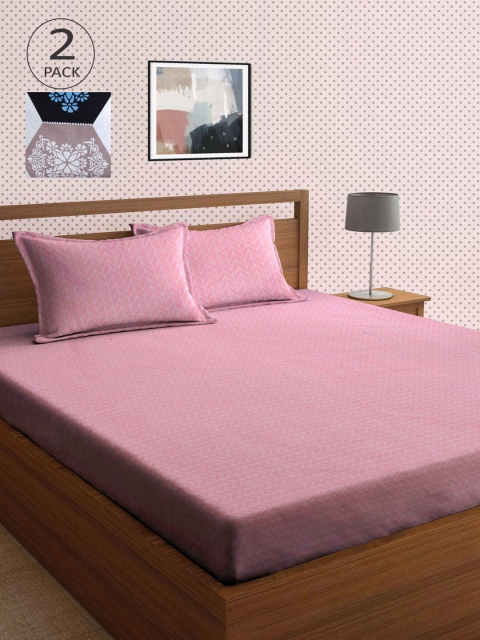 

KLOTTHE Pink & White Ethnic Motifs 210 TC 2 King Bedsheet with 4 Pillow Covers