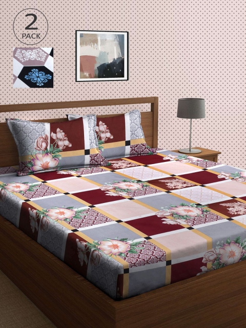 

KLOTTHE Beige & Grey Geometric 210 TC 2 King Bedsheet with 4 Pillow Covers