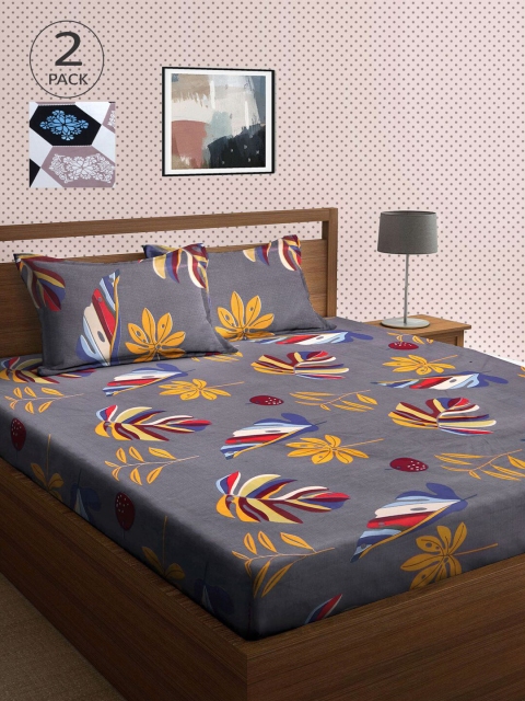 

KLOTTHE Yellow & White Floral 210 TC 2 King Bedsheet with 4 Pillow Covers