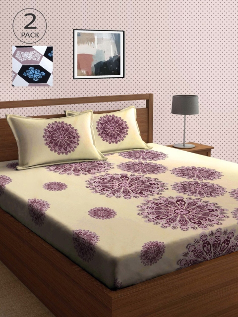 

KLOTTHE Beige & Brown 210 TC 2 King Bedsheet with 4 Pillow Covers