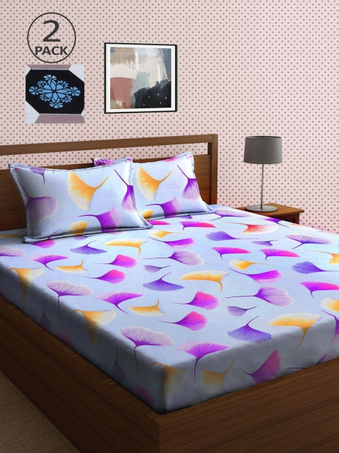 

KLOTTHE Pack Of 2 210 TC Cotton 2 King Bedsheet with 4 Pillow Covers, Multi